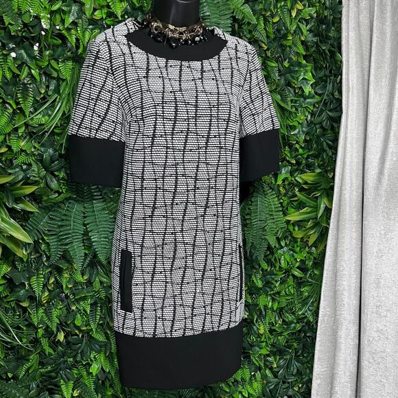 Banana‎ Republic Women Dress 2 Black White Tweed A Line Split Pocket 1568 - Picture 5 of 14